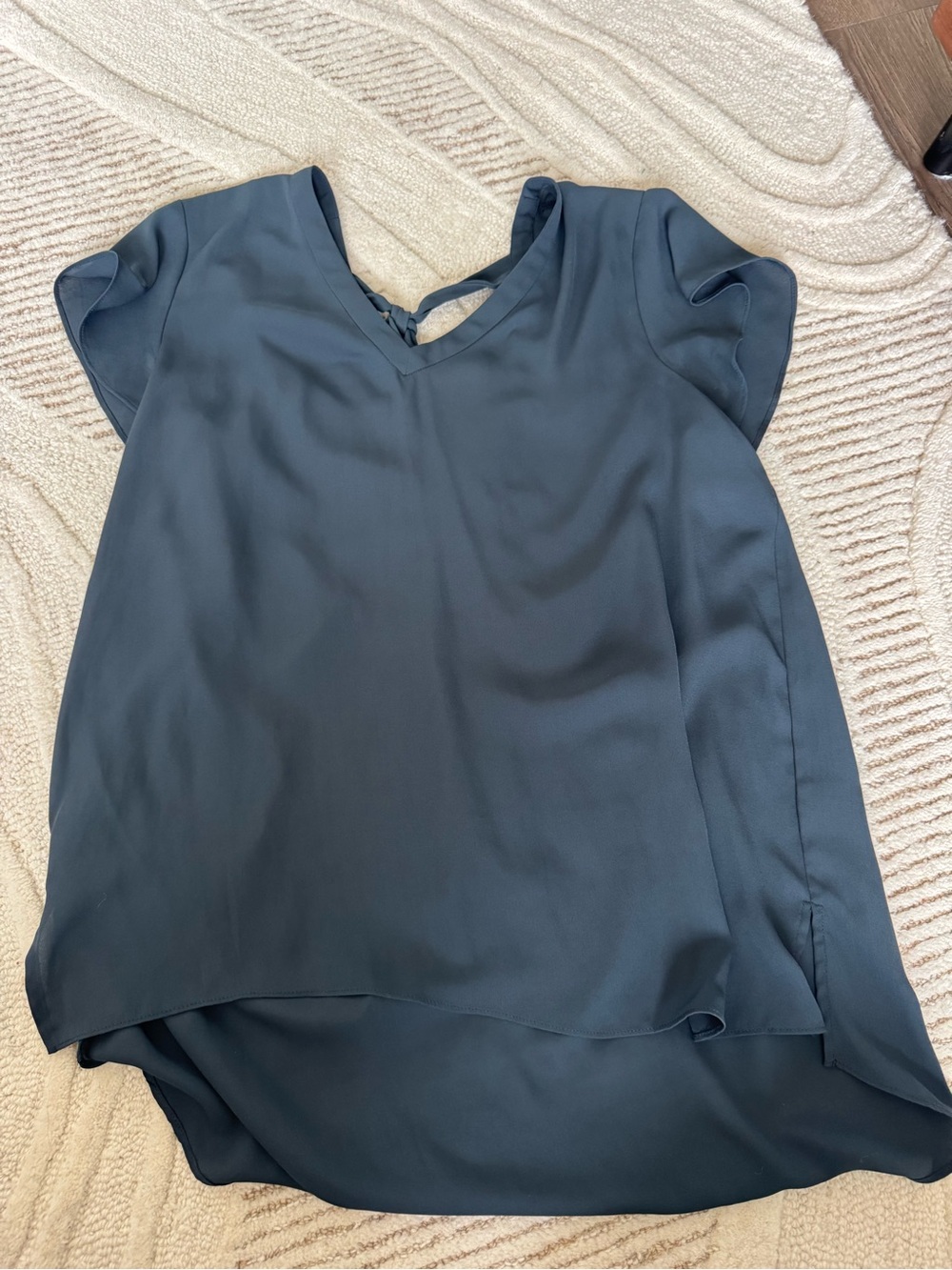 everleigh Slate Blue V-Neck Flutter Sleeve Blouse